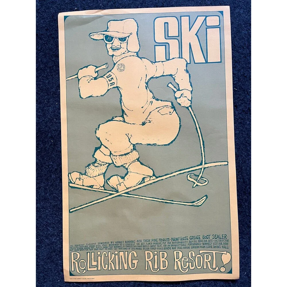 Vintage Skiing John Hitesman Lithograph Poster 1960's MCM Wall Decoration, Vint